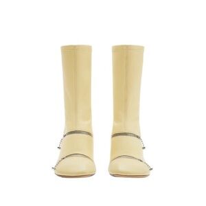 Burberry Pale Yellow Leather Mid-Calf Boots with Decorative Zippers